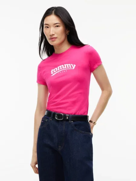 Tommy Jeans Tričko ESS ružová / ako vlna biela