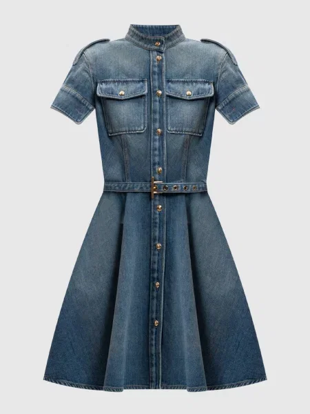 Джинсова сукня міні з ефектом потертості Alexander Mcqueen блакитна
