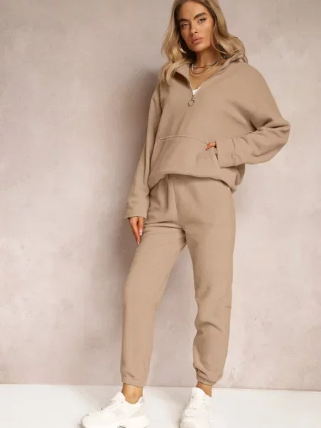 Set trening din polar bluză cu scurt și pantaloni joggeri Hypamena bej