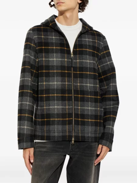 Geacă Woolrich în carouri cu glugă gri