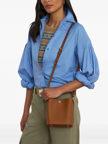 Малък чанта тип bucket Lauren Ralph Lauren с автограф кафяво