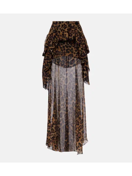 Fusta maxi Blumarine de mătase cu imagine cu model leopard maro