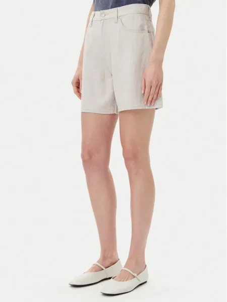 Дънков къс панталон Levi's HIGH BAGGY SHORT с изчистен дизайн с висока талия бежово