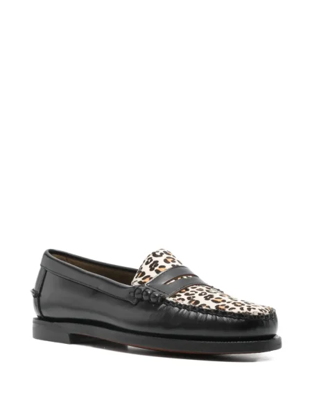 Pantofi loafer Sebago cu model leopard negru