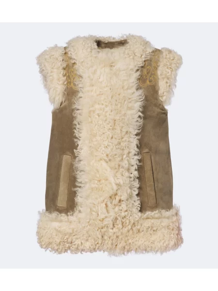 Vestă Etro cu broderie din piele de oaie bej