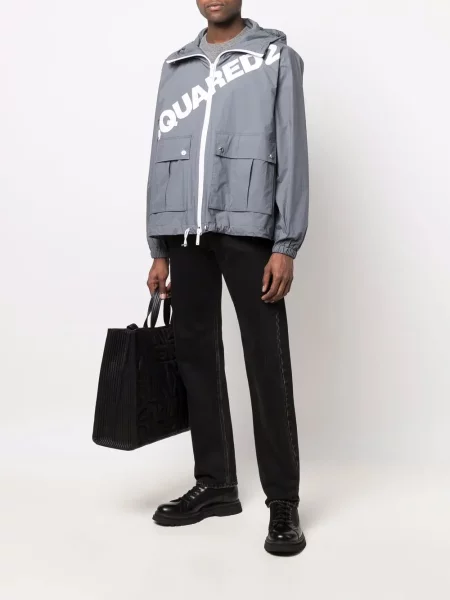 Raštuotas striukė Dsquared2 su gobtuvu pilka