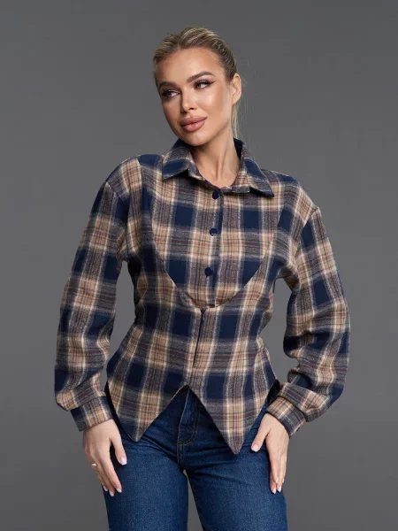 Сорочка повсякденна ISSA Plus мультиколор комбінований верх