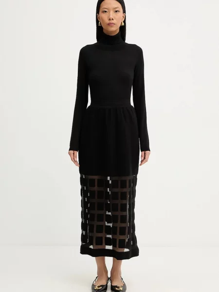Liviana Conti spódnica wełniana midi rozkloszowana czarny