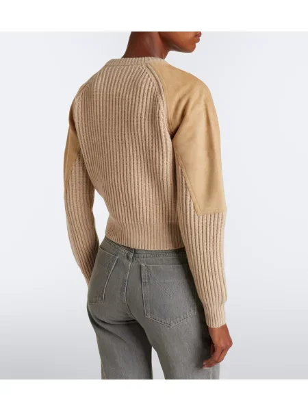 Pulover Max Mara din piele de căprioară bej