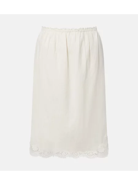 Fustă midi Posse cu broderie de in bej