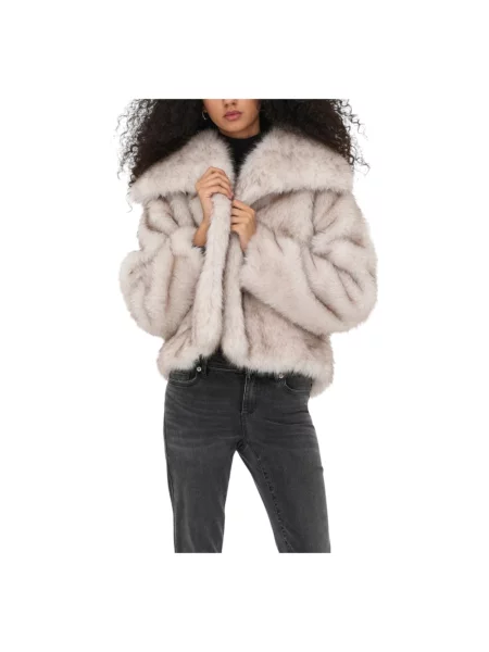 Kurtka ze sztucznego futra o kroju relaxed fit zapięcie na haftkę model ‘DAWN LIFE’ Only szara