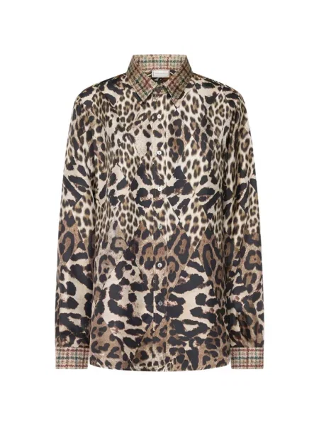 Cămașă Pierre-louis Mascia de mătase cu imagine cu model leopard maro