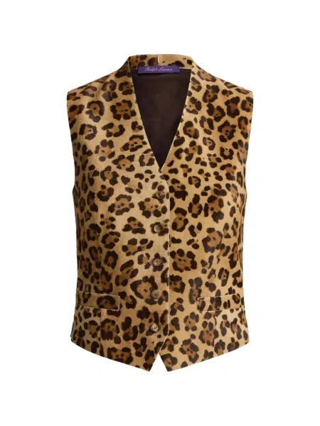 Vestă Ralph Lauren Collection din piele cu imagine cu model leopard maro
