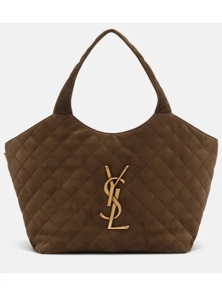 Matlasat geantă shopper Saint Laurent din piele de căprioară verde