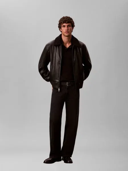 Calvin Klein Jeans kurtka lotnicza Mężczyźni Sztuczna skóra S czarny