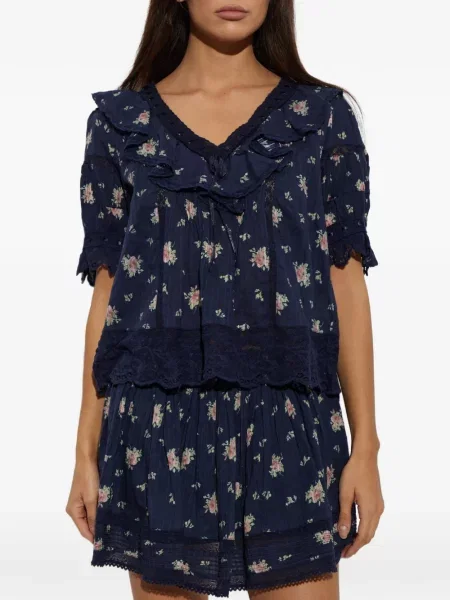 Bluză Loveshackfancy cu model floral cu imagine albastru