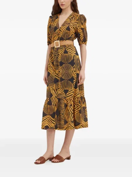 Maksi haljina La Petite Française s printom s V-izrezom s apstraktnim uzorkom žuta