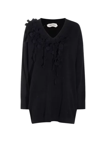 Rochie mini Alberta Ferretti cu model floral cu decolteu în V cu aplicații negru