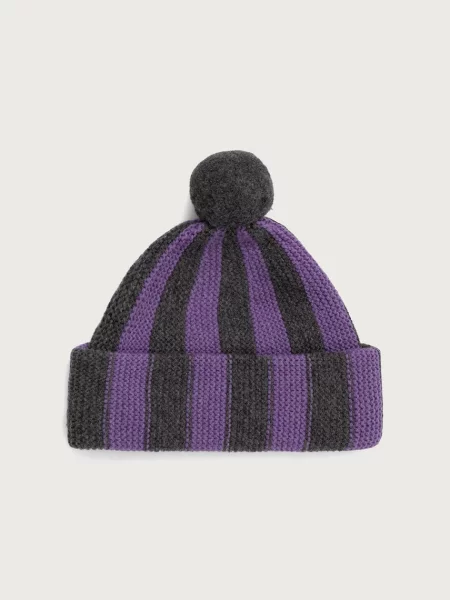Cloimh căciulă cu pompon de damă din lână violet