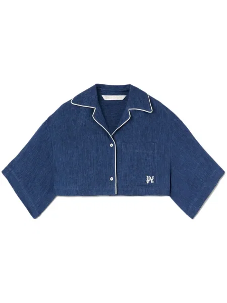 Decupat cămașă Palm Angels cu broderie din satin albastru