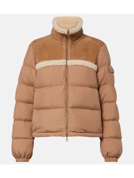 Geacă cu puf Moncler din piele de oaie bej