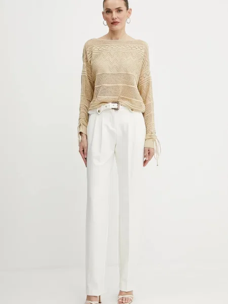 Штани Versace Jeans Couture прямі висока посадка бежевий