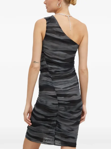 Rochie mini Samsøe Samsøe cu volane cu un umăr gol de costum gri