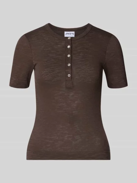 T-shirt z okrągłym dekoltem i listwą guzikową Jake*s Casual