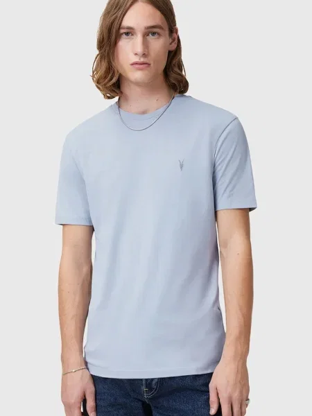 Тениска AllSaints BRACE с изчистен дизайн синьо