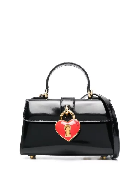 Geanta crossbody Moschino cu motiv cu inimi negru