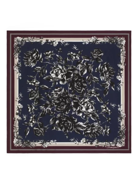 Fular Dolce & Gabbana cu model floral cu imagine albastru