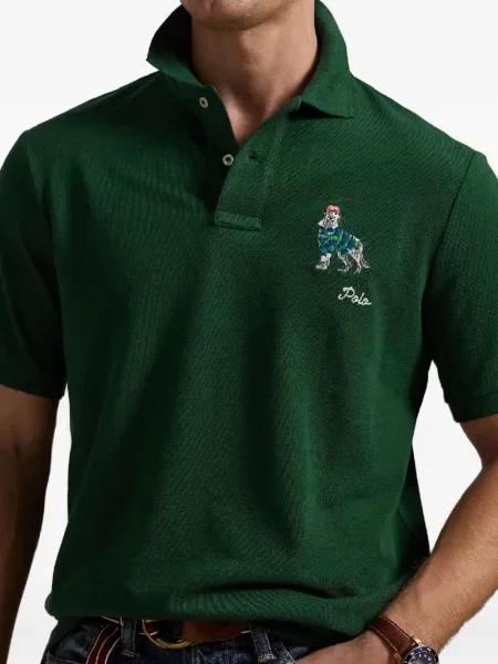 Кожена карирана поло тениска Polo Ralph Lauren бродирана бяло