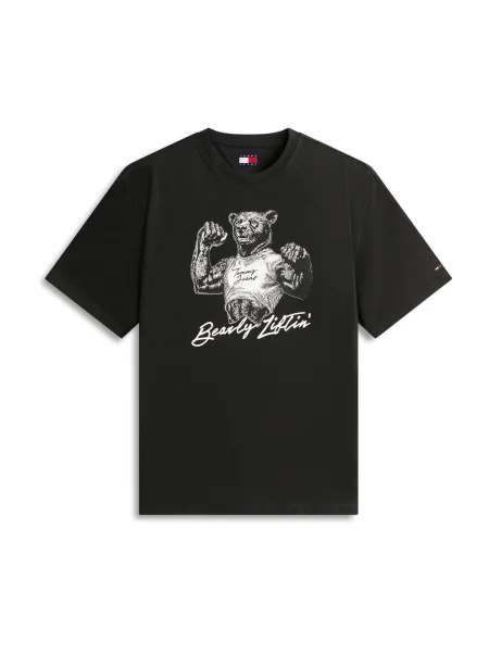 Tommy Jeans Tricou BEAR / alb murdar negru