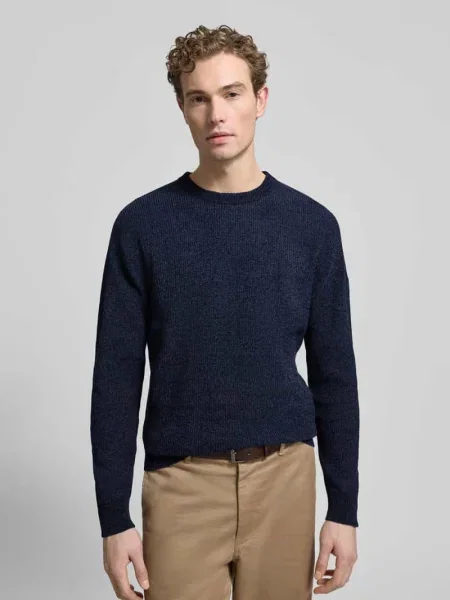 Sweter z dzianiny o kroju regular fit z mieszanki bawełny Tom Tailor granatowy