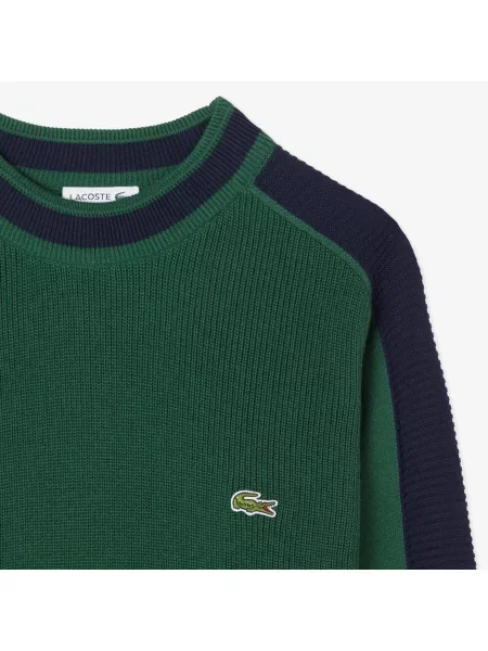 Lacoste Sweter Z Okrągłym Dekoltem Z Blokadą Koloru Classic Fit zielony