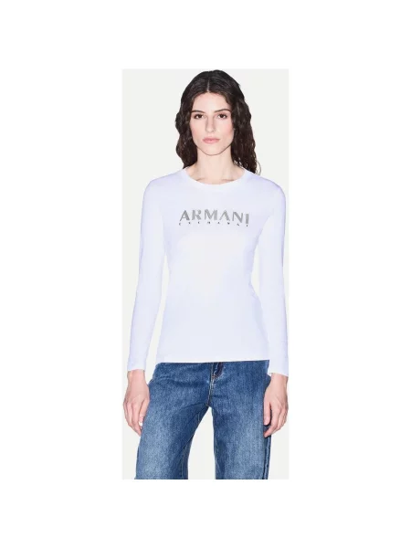 Koszulka Armani Exchange Gold Logo z długim rękawem biało złota XS biała