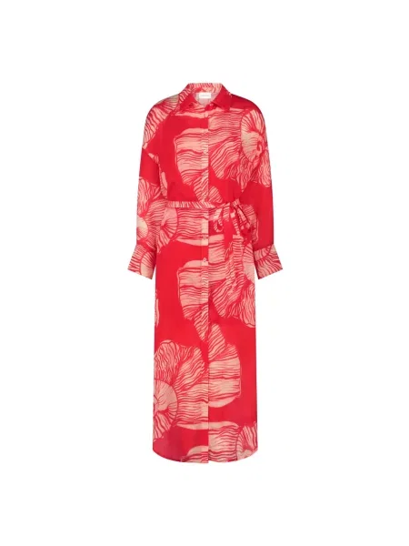 Lniana sukienka maxi Fabienne Chapot z nadrukiem garniturowa czerwona