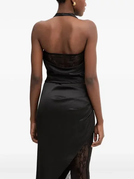 Top Haveone din dantelă negru