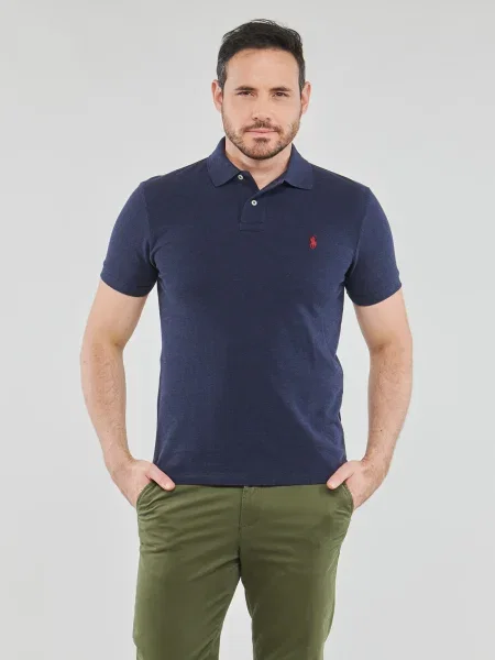 Pletená polokošeľa Polo Ralph Lauren s krátkymi rukávmi modrá
