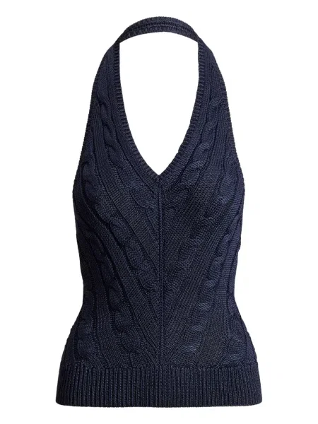 Top Ralph Lauren Collection tricotate cu gât halter albastru