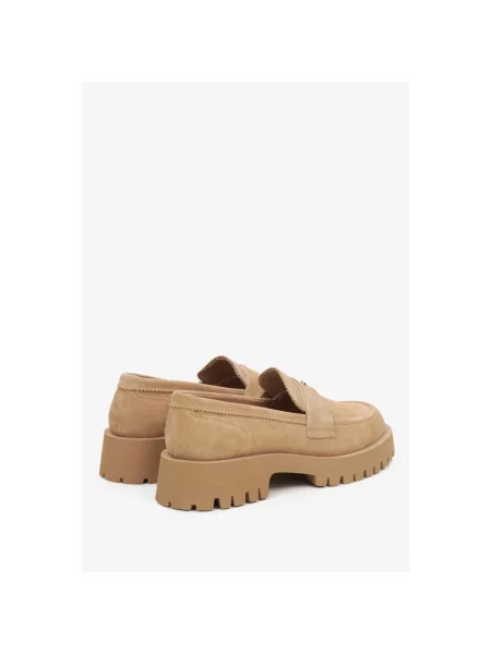 Лофери на тракторній підошві велюрові Estro коричневі