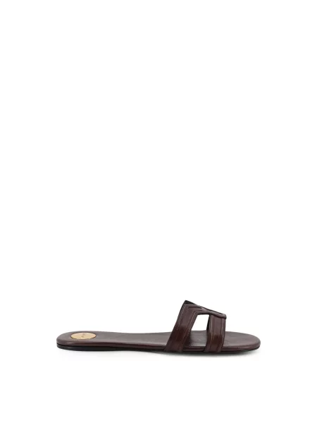 Klapki Saint Laurent skórzane brązowe