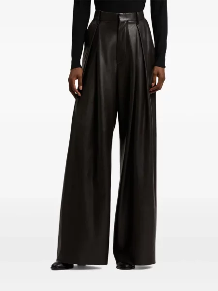 Pantaloni Ralph Lauren Collection din piele plisate maro