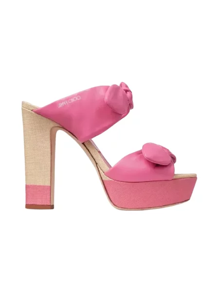 Klapki Jimmy Choo skórzane na platformie różowe