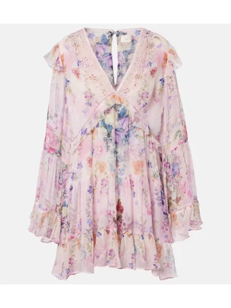 Rochie Camilla de mătase cu model floral roz