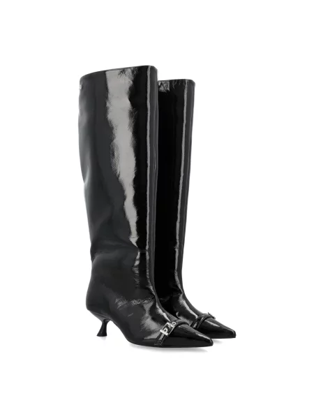 GANNI kozaki Eyelets Slouchy High Shaft Boot Naplack na małym czarny