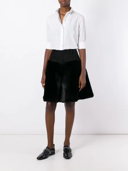 Fustă Noir Kei Ninomiya cu blană negru