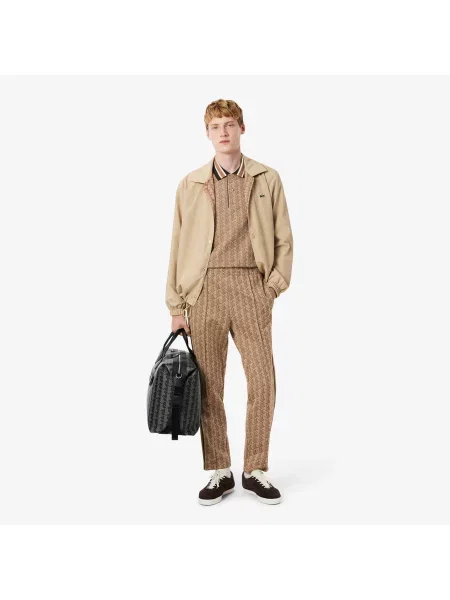 Lacoste Spodnie Dresowe Paryż Z Monogramem Regular Fit Jasnobrązowe brązowy