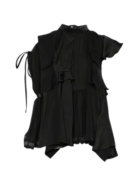 Top Sacai cu volane asimetric negru