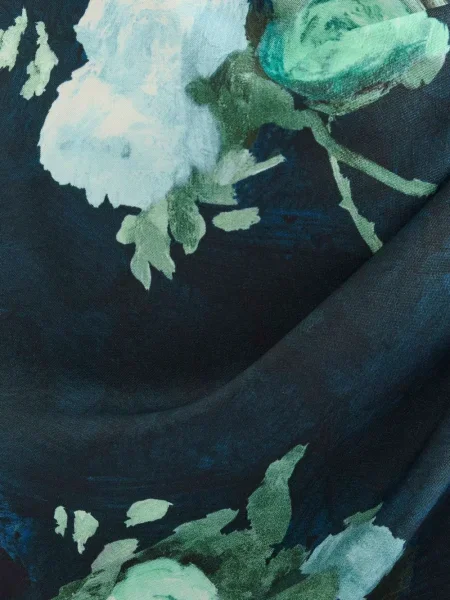 Rochie midi Erdem cu model floral drapată până la genunchi albastru